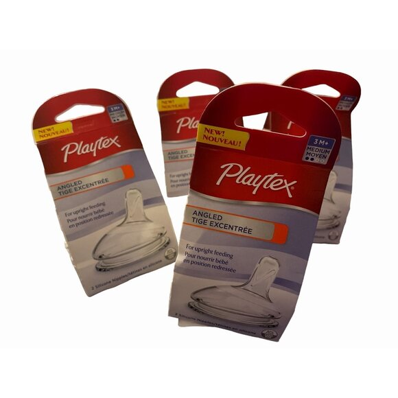 4 sets Playtex Angled Nipple - Medium Flow - 8 Count silicone feeding 3Mo+ - Picture 2 of 4